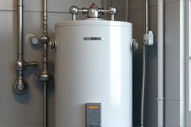 Water heater tank in a utility room